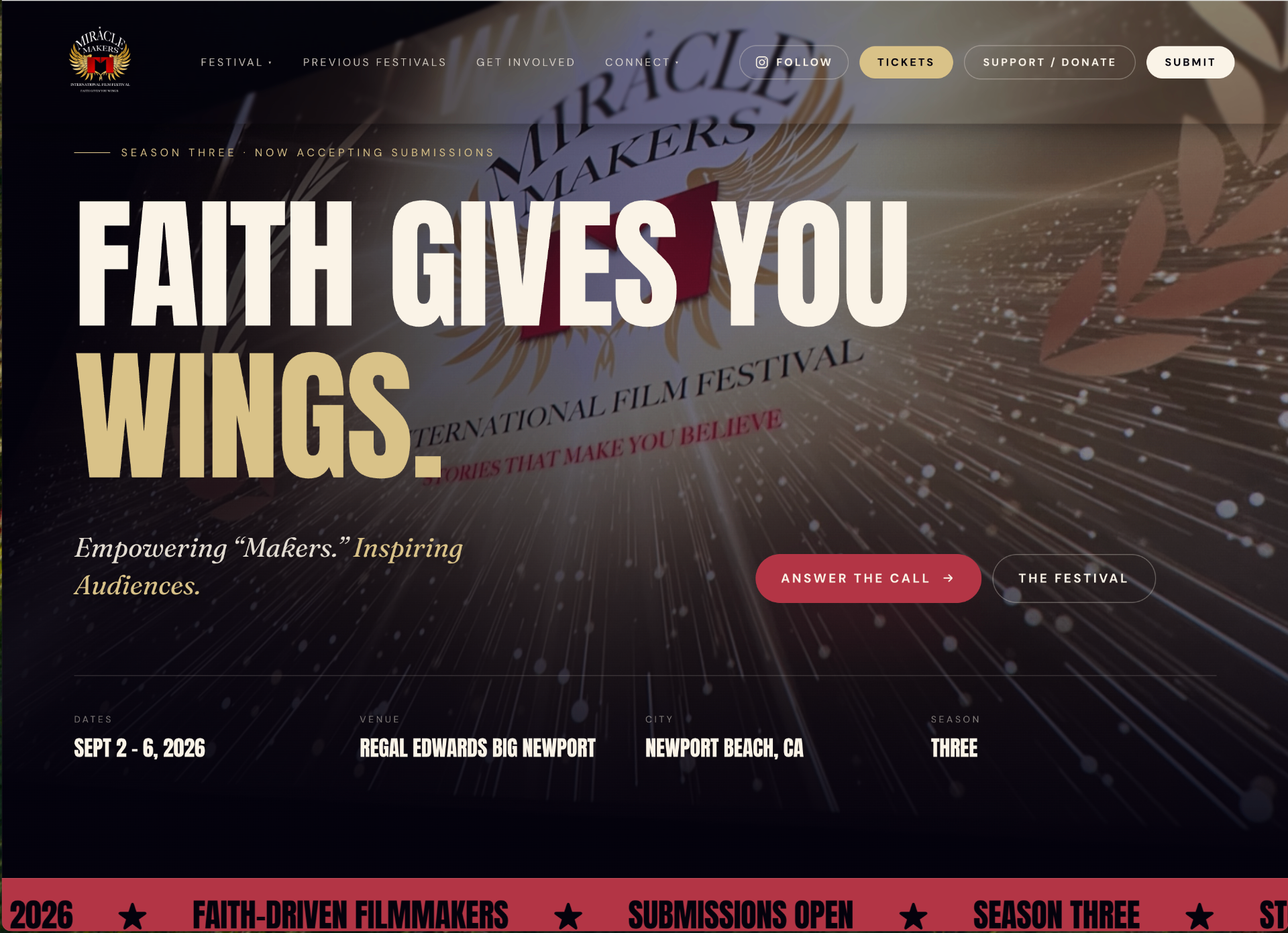 Film festival website homepage