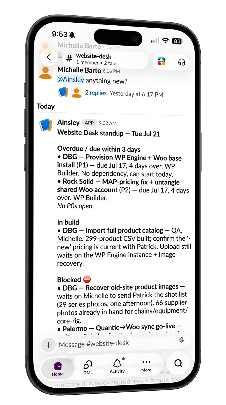 Marketing system dashboard shown on a phone